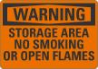 Warning Storage Area No Smoking Or Open Flames Sign